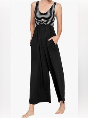 Robin Piccone Black Wide-Leg Jumpsuit Pockets, Med, EUC, Comfy, Beach, Resort